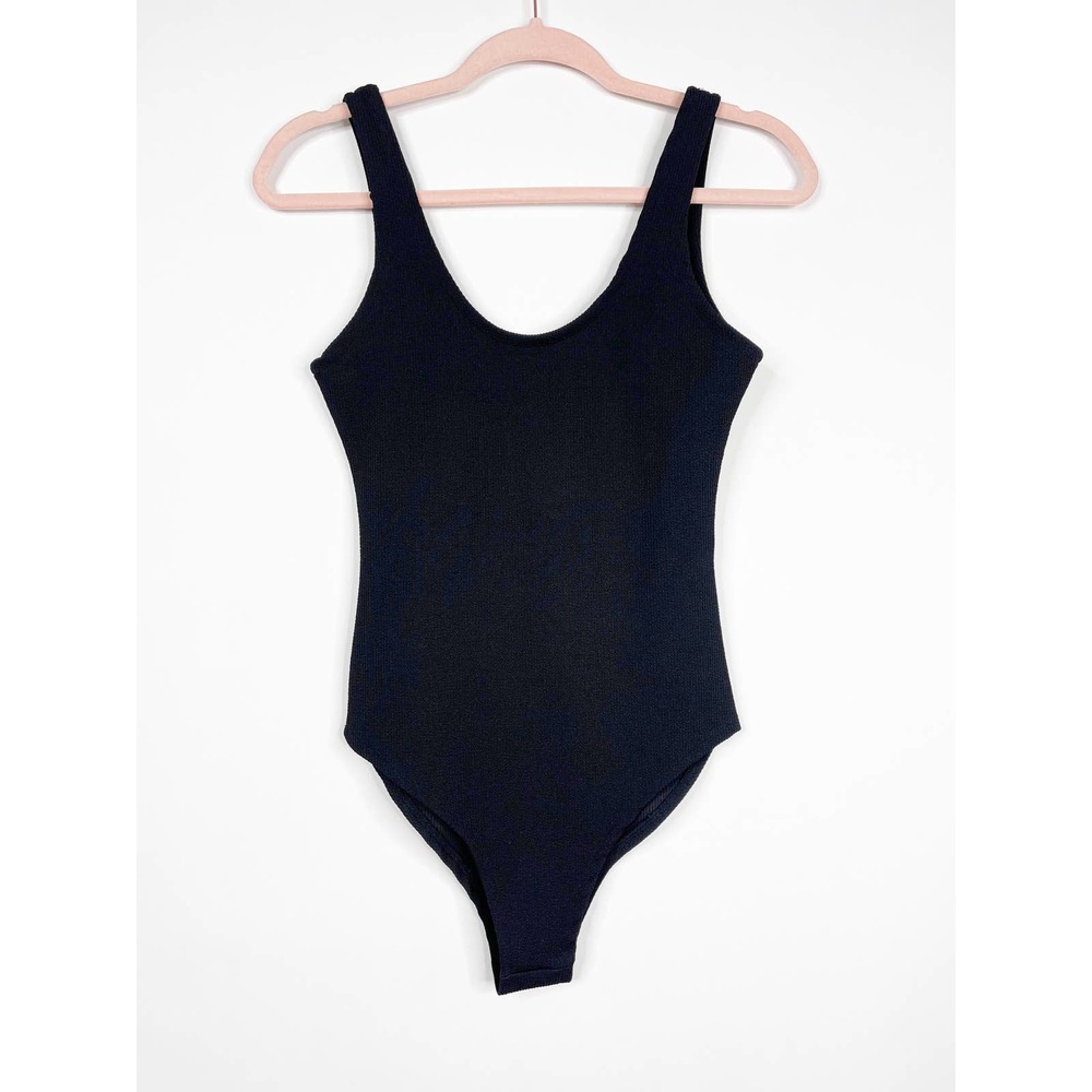 ZARA Stretchy Knit Tank Bodysuit Medium Black Scoop Neck